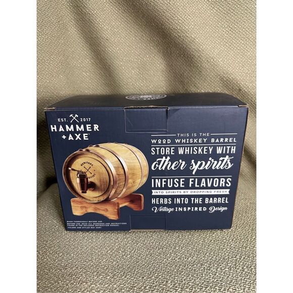 Hammer and Axe Wood Whiskey Barrel 800 ml 27 FL OZ For Spirits New Open Box - Picture 3 of 8